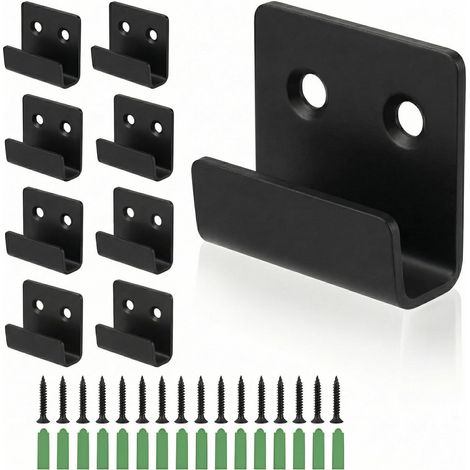 Lot de 8 supports d'angle en U pour carrelage en céramique galvanisé - Crochets muraux en métal avec vis de suspension - Pour salle de bain, cuisine, garage, garde-robe - Noir - Largeur (1/5)