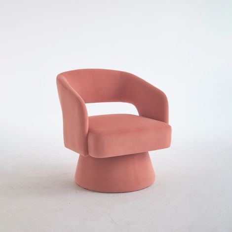 Fauteuil d’appoint pivotant à 360°, fauteuil tonneau rond moderne et confortable en velours, dossier ouvert, rembourrage en mousse souple, base pivotante en métal pour salon/chambre/bureau (1/5)