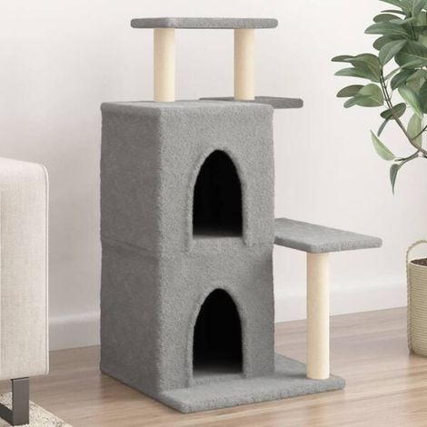 Arbre à chat avec poteaux à griffer en sisal gris clair, 97 cm