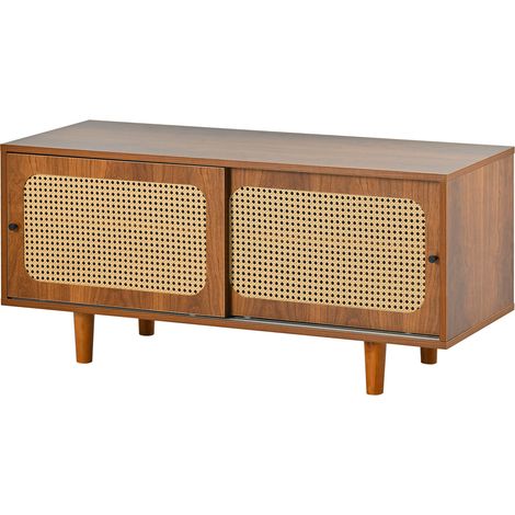 Schuhschrank mit 2 Türen in Rattan-Optik, Walnussfarbe, 104 x 40 x 48 cm (1/5)