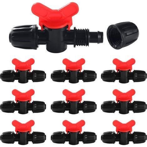 VooGenzek 9 Pièces 16mm Vanne Commutation D'Irrigation, Irrigation Pipe Valve Switch, Robinets de Verrouillage pour Système D'irrigation Goutte à Goutte, pour 16mm Tuyau, Noir