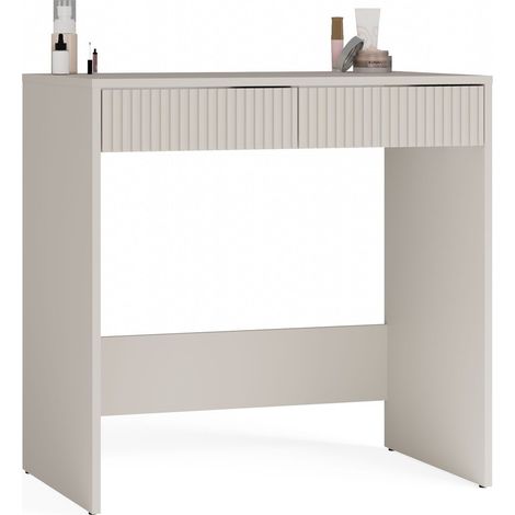 Scrivania in cashmere con 2 cassetti, frontali scanalati, senza maniglie, ideale per camera da letto, ufficio o cameretta per ragazzi. (1/5)