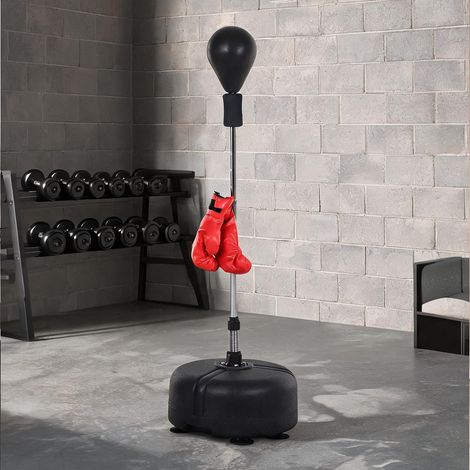 Punching ball sur pied réglable 136-154 cm en similicuir noir (1/5)