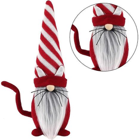 Poupées en peluche sans visage à thème chat rayé rouge, animaux nains, chats lutins créatifs