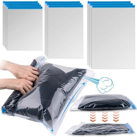 Vakuumbeutel, 10 Stück, Vakuumbeutel für Kleidung, 4S/3L/3L, wiederverwendbar und faltbar, keine Pumpe oder Staubsauger erforderlich (1/5)