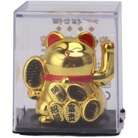 QORVA-Chat porte-bonheur à énergie solaire, mini chat mignon de 5 cm, agitant la richesse, accueillant pour la décoration de la maison ou de la voiture, doré (1/5)