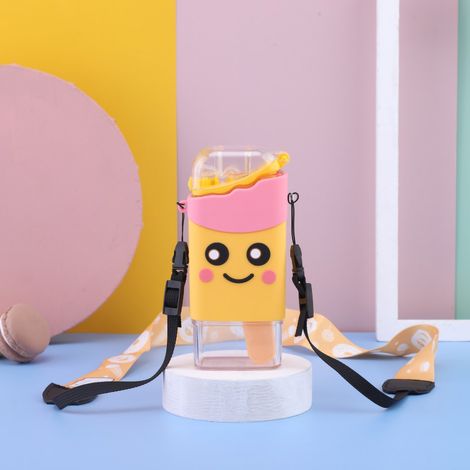 Niedliche, tragbare Wasserflasche mit großem Fassungsvermögen, Strohhalm und Trageschlaufe, ideal für Studenten, 301 ml–400 ml (1/5)