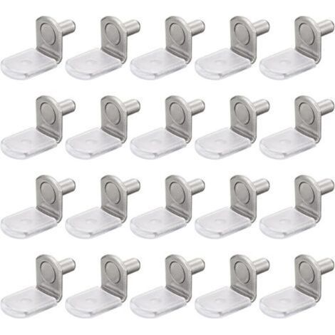 ALLIANDISLot de 25 chevilles de support d'étagère en L de 5 mm avec manchons en caoutchouc pour étagères de meubles - Argent (1/4)