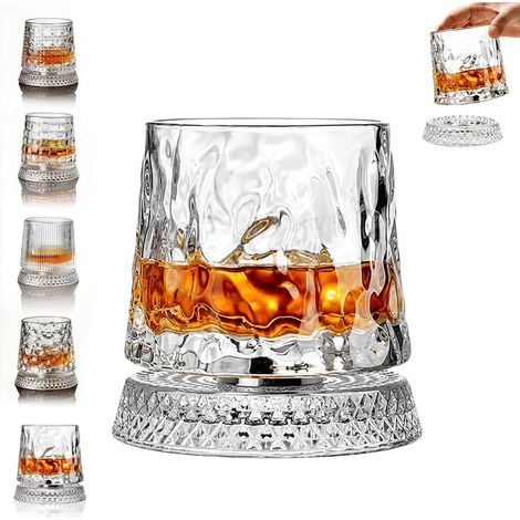 Verre à whisky rotatif anti-stress – Verre en cristal pour whisky ou bourbon pivotant à 360 degrés idéal pour les bars à domicile, les anniversaires, les fêtes et la fête des Pères. (1/5)