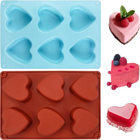 2 Pièces Moules en Silicone Coeur, Moule Coeur Patisserie, Forme de pour 6 Cavités Pudding, Gelée, Gâteau, Chocolat, Glaçons, Savon - (1/5)