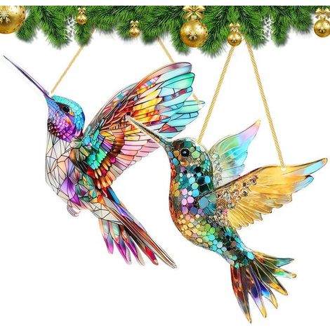 Acryl-Sonnenfänger-Ornament mit Kolibri-Motiv, mehrfarbig, für die Feiertage (1/5)