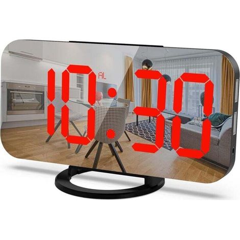 Digital alarm clock, 6.5" screen with dimming mode, adjustable brightness, 2 USB charging ports, (green text on black background) (1/4)