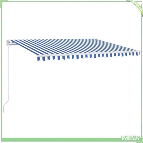 Auvent manuel rétractable - FAFEICY - 3068901 - LED solaire - 400x300 cm - Bleu et blanc (1/3)