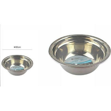 TrAdE Shop Traesio - Insalatiera Ciotola Coppa Bacinella Scodella Inox Fondo Piano Cucina 32 Cm -