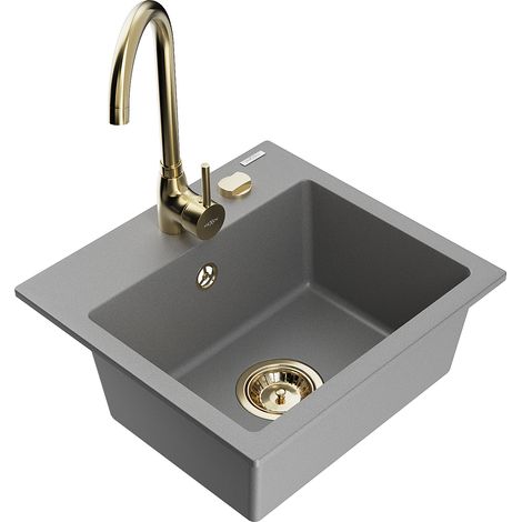 Mexen Milo fregadero de granito de 1 seno con grifo de cocina Telma, gris - 6505-71-670200-50 (1/5)