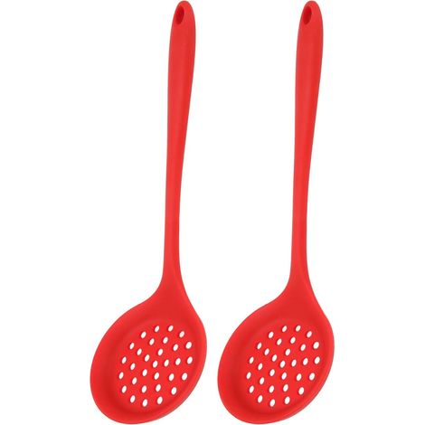 Küchenlöffel, Silikon-Abtropflöffel mit Schlitzen zum Abtropfen und Braten (2er-Set mit Silikonabstandshalter) (1/5)