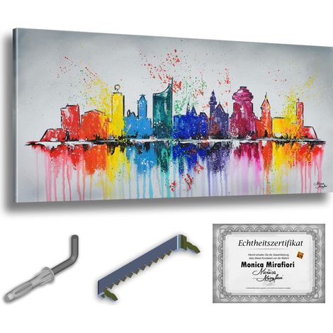 Monica Mirafiori  Dipinto a mano al 100%  Quadro Lipsk  140x70cm  Dipinto dipinto a mano  Pittura acrilica  Quadro acrilico di grandi dimensioni  Arte moderna  Stampe artistiche (1/5)