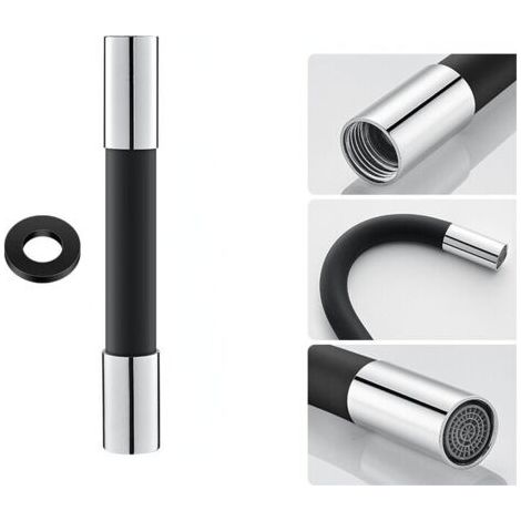 Tubo flessibile di prolunga per rubinetto spruzzatore di schiuma d'acqua nero da 20 cm, tubo flessibile di prolunga flessibile in silicone rotante con forma regolabile a 360°
