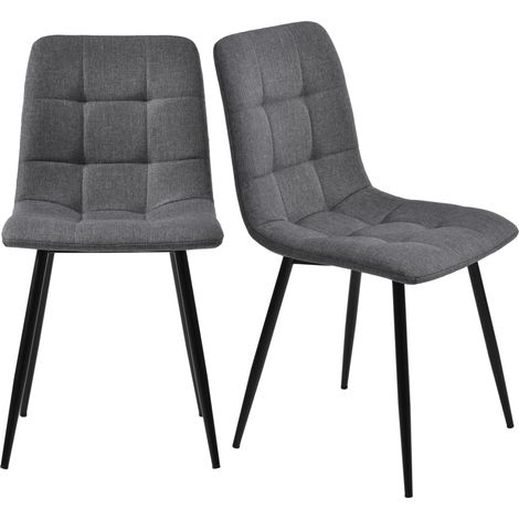 Set tavolo da pranzo 5 pezzi, tavolo MDF color noce con 4 sedie in lino grigio e gambe nere (1/5)