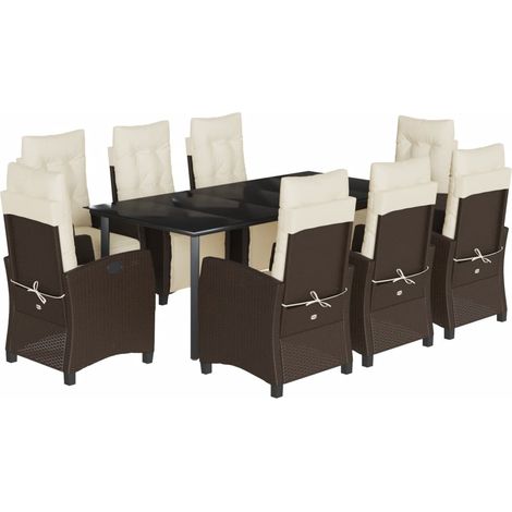 Maison Exclusive - Set da Pranzo da Giardino 9pz con Cuscini Marrone in Polyrattan (1/5)