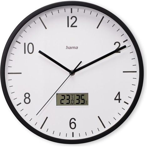 The "Lanzarote" radio-controlled wall clock, equipped with a thermometer and hygrometer, is 35 cm in diameter.