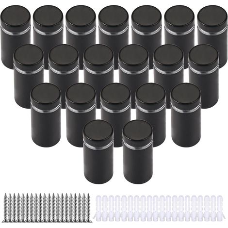 20 Pièces Entretoise de Verre, Support Vis 12x25mm Noir Mat Vis D'entretoise pour Panneau, Acier Inoxydable Vis, Vis D'écartement, pour Plaques et Présentoirs de Signe (1/5)