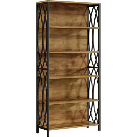 CHICFURN Librería abierta 80 x 28 x 180 cm en MDF y metal negro marrón, estilo industrial (1/5)