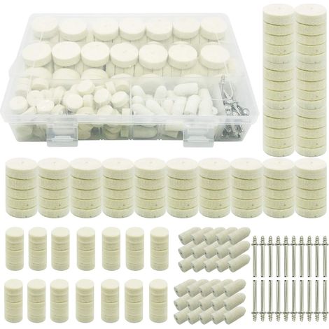 200 PCS Roue de Polissage en Laine, Tampon de Polissa Roue de Polissage avec Tige Métal Pour Accessoires Dremel Outils Rotatifs (1/5)