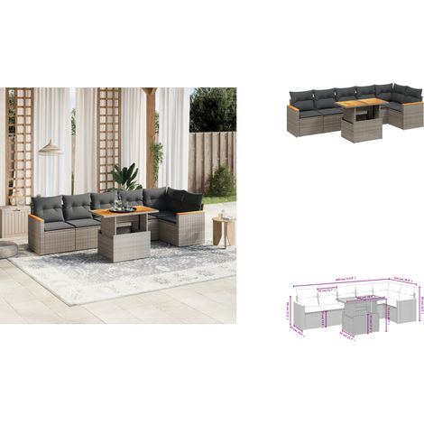 The Living Store 7-tlg. Garten-Sofagarnitur mit Kissen Grau Poly Rattan - Gartentisch (1/3)