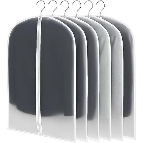 Wardrobe Garment Bags Set of 6 - Transparent and Sturdy Garment Bags with Reinforced Zip, Dustproof and Waterproof for Suits, Shirts and Coats (60 100CM+60 120CM) (1/5)