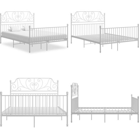 Bettgestell Weiß Metall 160x200 cm - Metallbett - Doppelbett - Weißes Bett - Bettrahmen - Boxspringbetten - Home & Living (1/5)