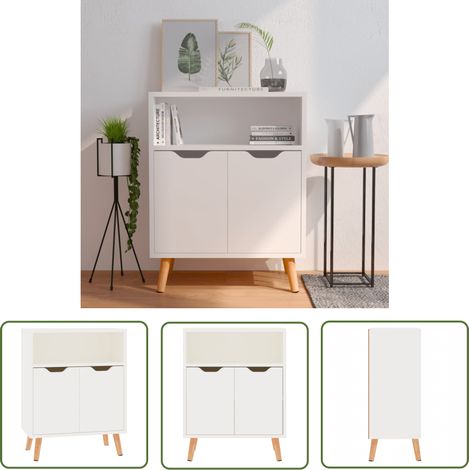 The Living Store Buffet blanc brillant 60x30x72 cm bois d'ingénierie - Buffet - Meuble De Rangement - Commode - Mobilier - Décoration Intérieure (1/6)