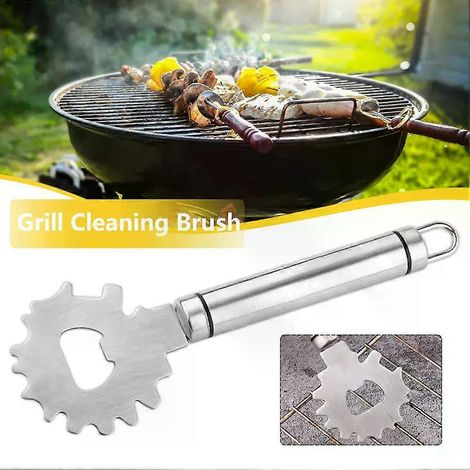 Grattoir de nettoyage pour barbecue en acier inoxydable, épuisette manuelle avec ouvre-bouteille, accessoire de cuisine pour barbecue en extérieur (1/4)