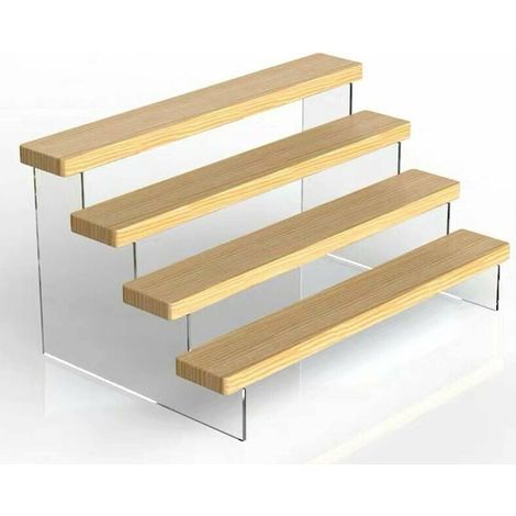 Présentoir Marches À 4 Niveaux En Acrylique, Étagère À Escalier Bois Organisateur Décoration De Collection Pour Présentation De Figurine, Vernis À Ongles, Poupée, Cosmétiques (1/5)