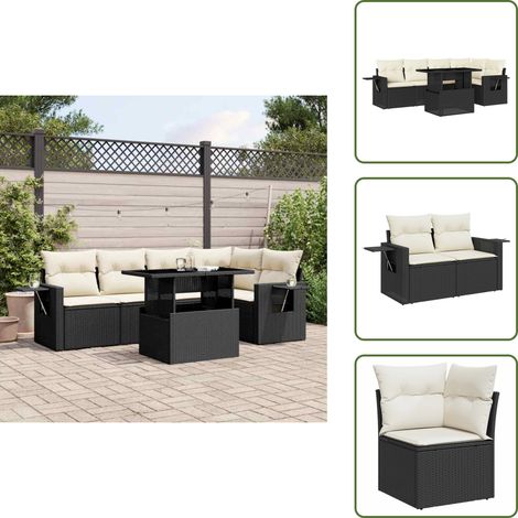The Living Store Salon de jardin 6 pcs avec coussins noir résine tressée - Ensemble Salon De Jardin - Meuble Extérieur - Jardin - Mobilier De Jardin - Set Salon (1/5)