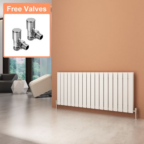 ELEGANT Designer Radiator White 600 x 1360 mm Horizontal Column Radiator Double Flat Panel with Valves