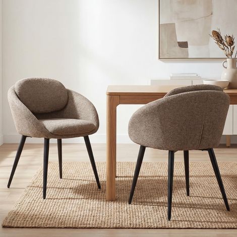 Wahson 2Pcs Dining Chairs Chenille, Modern Round Kitchen Chairs with Metal Legs, Upholstered Vanity Chairs for Dining Room Bedroom, Brown