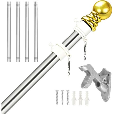150cm Aluminium Flag Pole Kit, Outdoor Flag Door Kit, Stainless Steel Wall Mounted Flag Pole for Home, Garden, Yard, Outdoor Fence, Black (1/5)