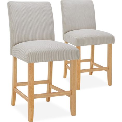 Lot de 2 chaises de bar en bois Rosie velours côtelé Beige - H65cm (1/5)