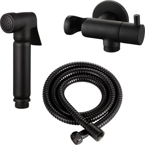 Design WC/Bidet Handbrause Komplettset mit Absperrventil - Rund in Schwarz Matt (1/5)