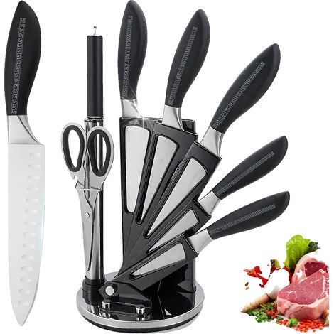 Küchenmesserset, robuste Edelstahlklingen, ergonomischer Griff, Schwarz (1/2)