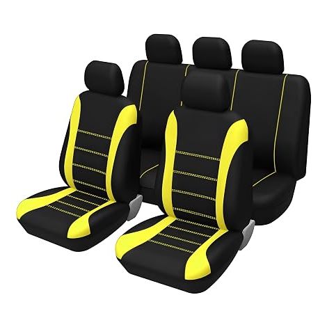 Couvre-sièges universels et housses de sièges d'appoint Ensemble complet Couvre-sièges de voiture lavables en polyester pour voitures, camions, fourgonnettes et VUS (jaune) (1/5)