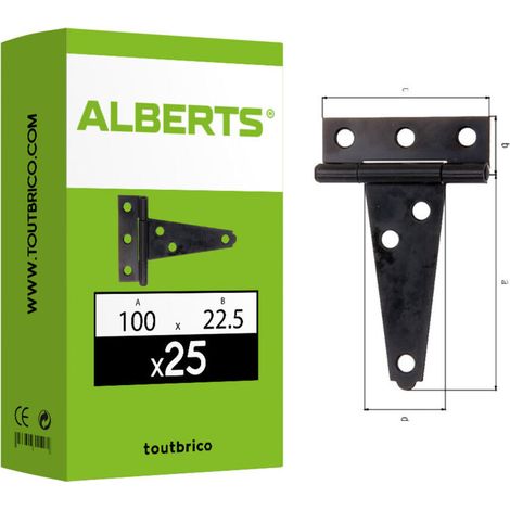 25 pentures anglaises légères acier brut 125x22,5x70mm noir