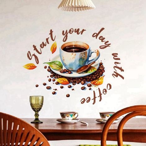 Autocollant Murale - Tasse à Café - Décoration Murale pour Cuisine Restaurant Salle à Manger - 2 Pièces (1/5)