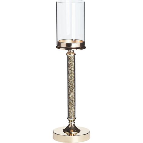 Portavelas de metal dorado pantalla de cristal 48 cm centro de mesa decoración glamour Abbeville (1/5)
