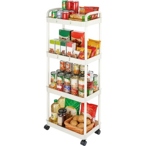 Desserte Roulante 4 Couches avec roulettes Chariot Rangement Chariot de rangement mobile à niveaux avec roulettes, idéal pour cuisine, salle de bain, bureau et petits espaces. (1/5)