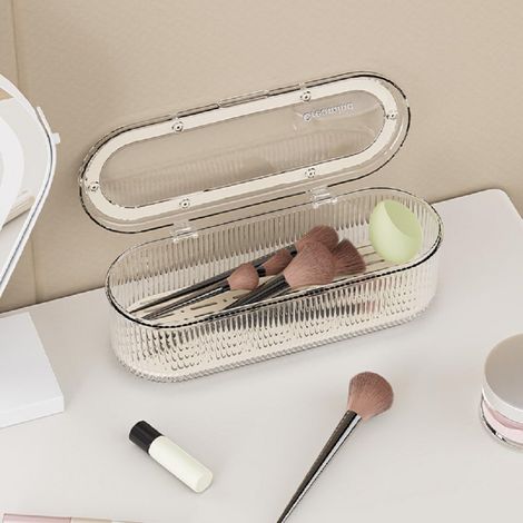 Boîte à pinceaux de maquillage avec couvercle transparent - Boîte de rangement anti-poussière haut de gamme pour coiffeuse - Grande capacité - Emballage à l'unité