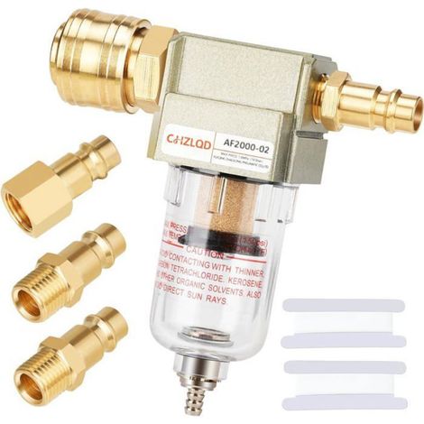 Separateur Eau Huile - 1/4 Pouces - Pour Compresseur Air Comprime - Filtre Air Avec 4 Raccords Rapides Et Ruban Teflon - 1 Unite (1/5)