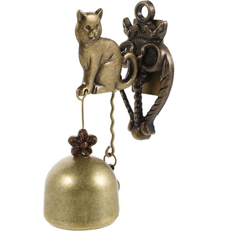 Carillon éolien métal chat, cloche ronde intérieur/extérieur décoration rétro (1/4)