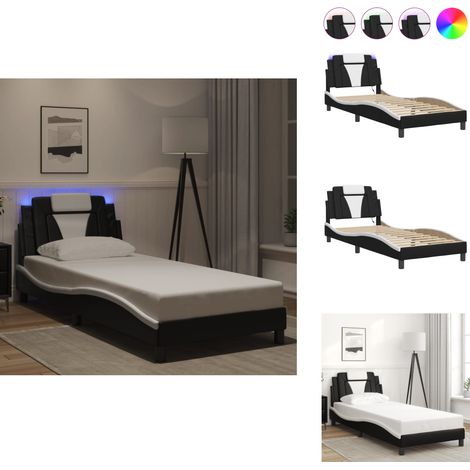 Bettgestell mit LED Schwarz und Weiß 80x200 cm Kunstleder - Bettsofa - Schlafzimmermöbel - Doppelbett - Boxspringbett - Lederbettwäsche (1/5)